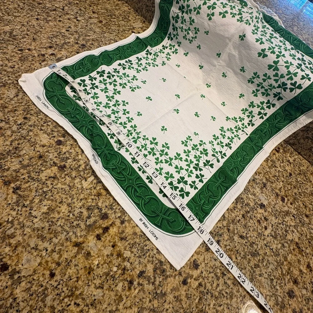 Irish Linen Shamrock Print Tea Towel by Irish Looms Souvenir Gift Celtic Chain